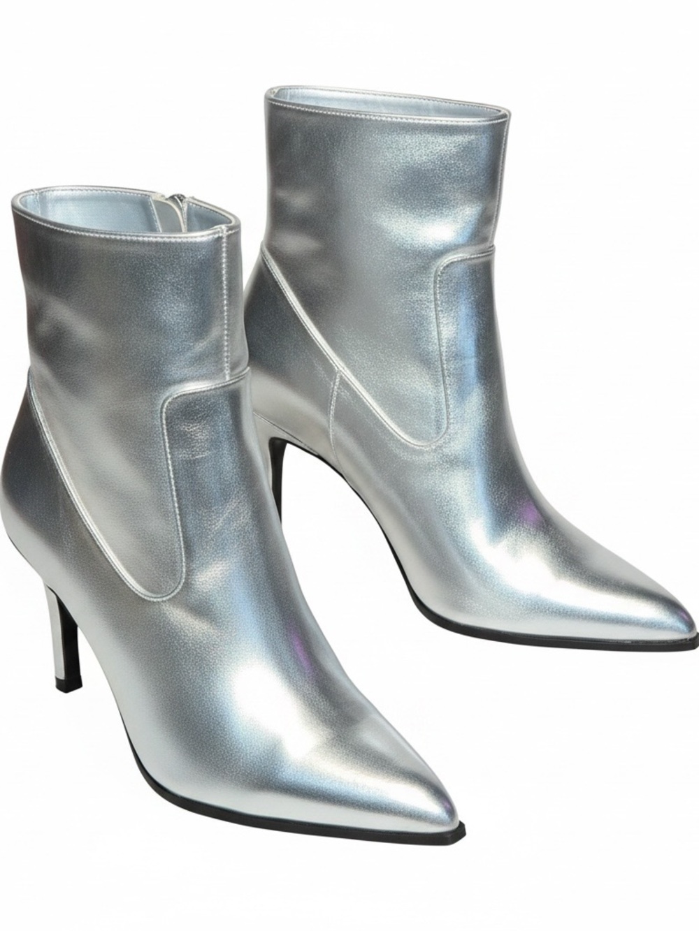 New Forever 21 Metallic Silver Pointed-Toe Ankle Boots SZ 9